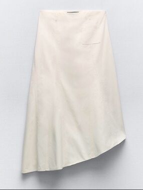 NWT Zara Asymmetric Cream Midi Skirt